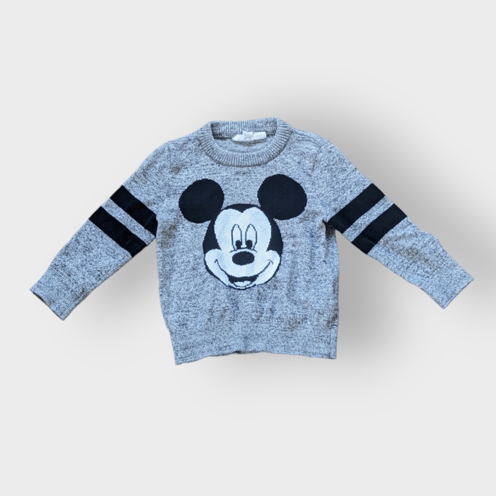 2T Baby Gap and Disney Grey Mickey Mouse Pullover Sweater with Black Stripes
